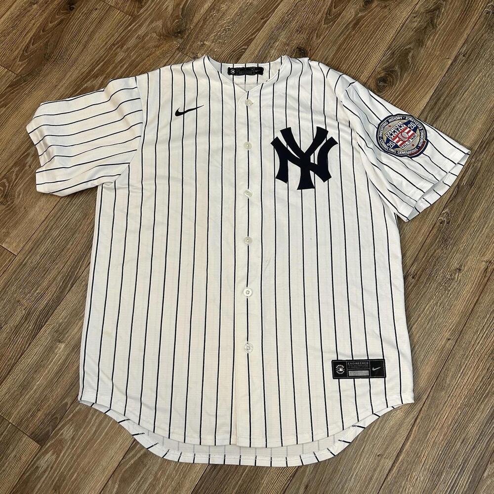 Derek Jeter 2020 New York Yankees HOF Patch Pinstripe Nike Jersey Medium
